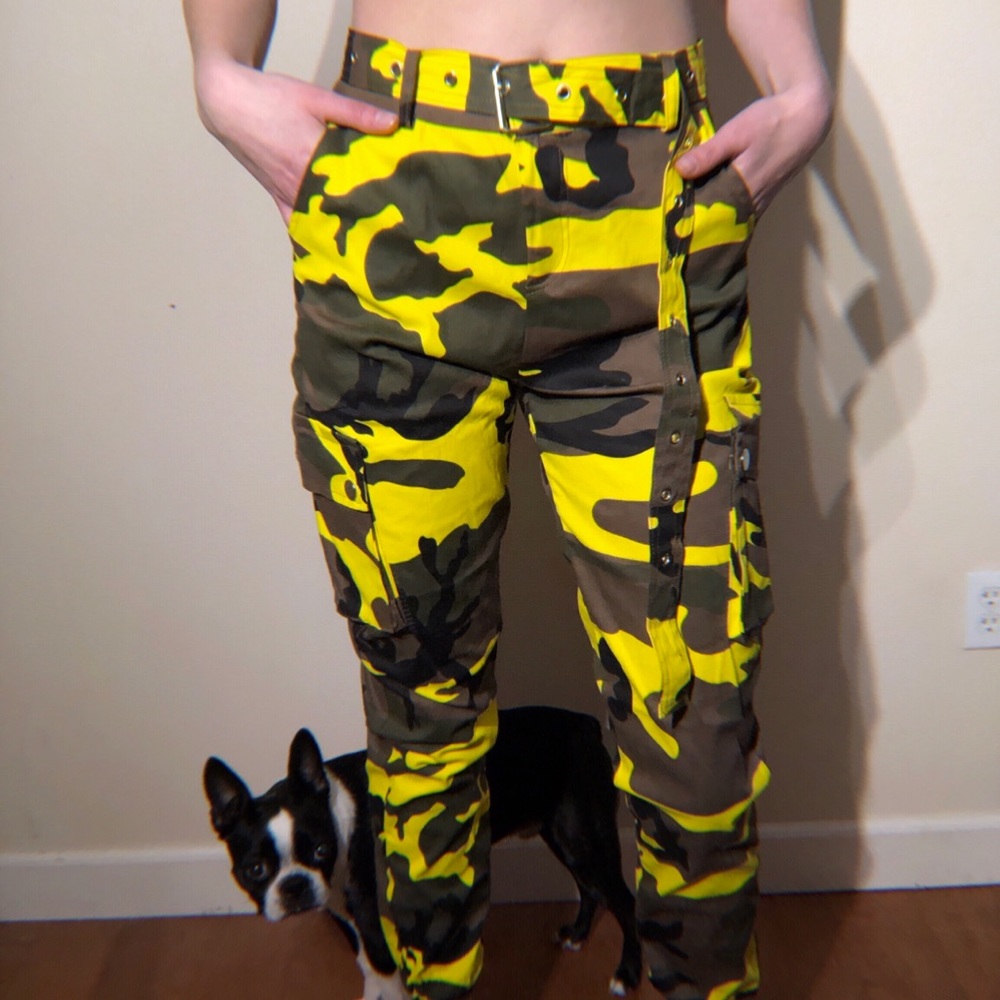 Neon Camo Cargo Pants With Belt